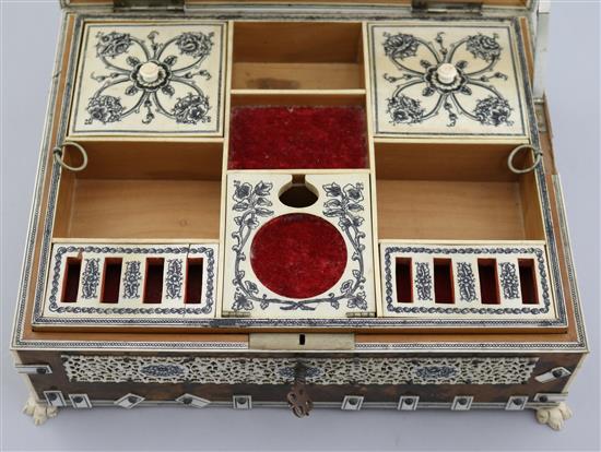 An early 20th century Indian ivory mounted tortoiseshell jewellery casket, 10.5in.